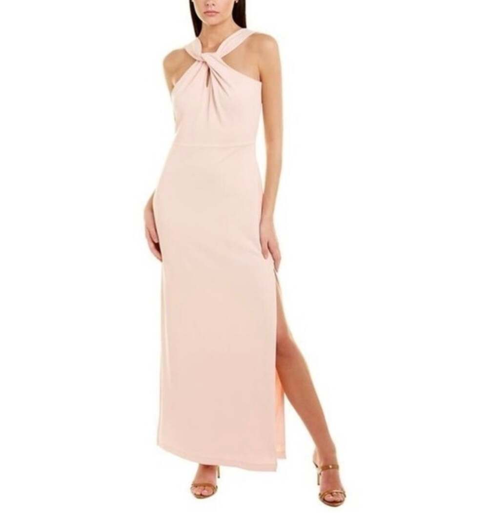 Bebe Pink Halter Sleeveless Maxi Gown Dress Women's Sz 8 Blush Scuba Crepe NWT
